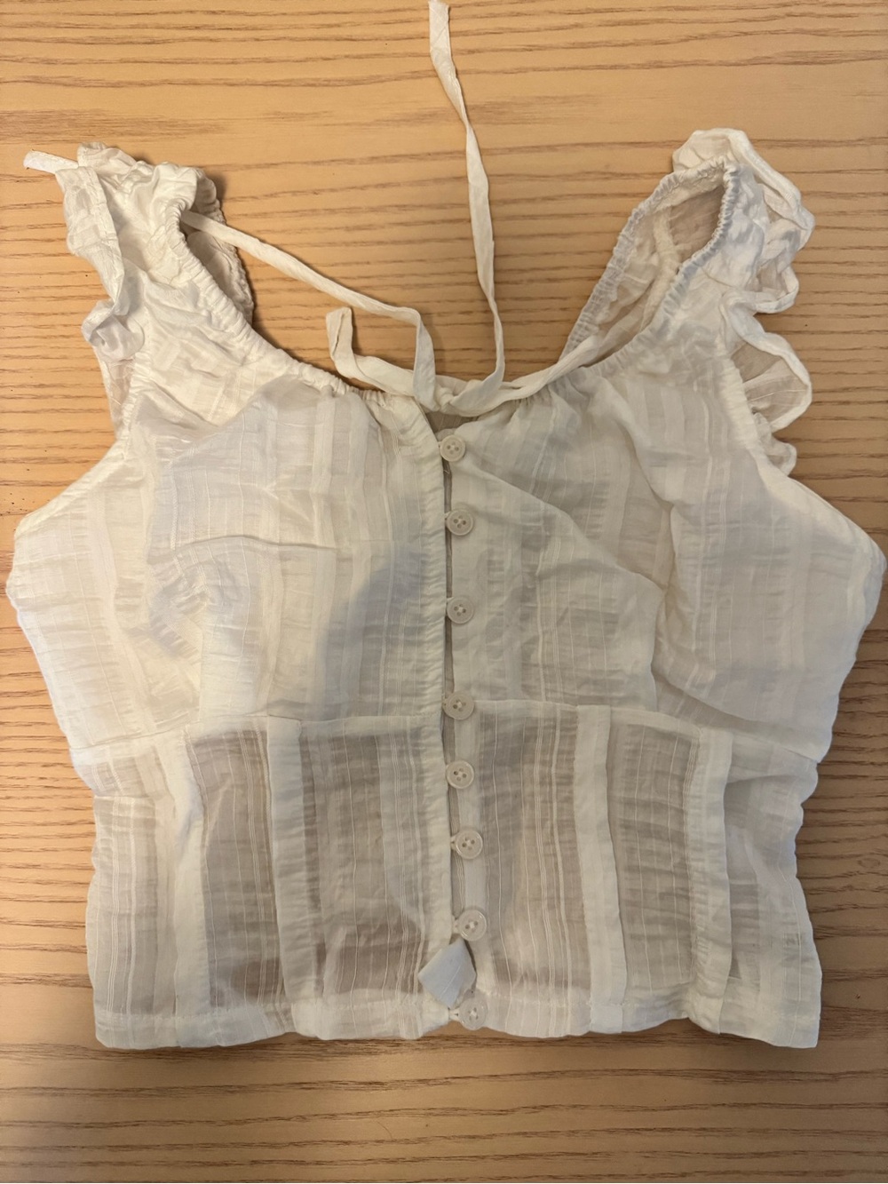 Cropped Button-Front Ruffled Tank Top